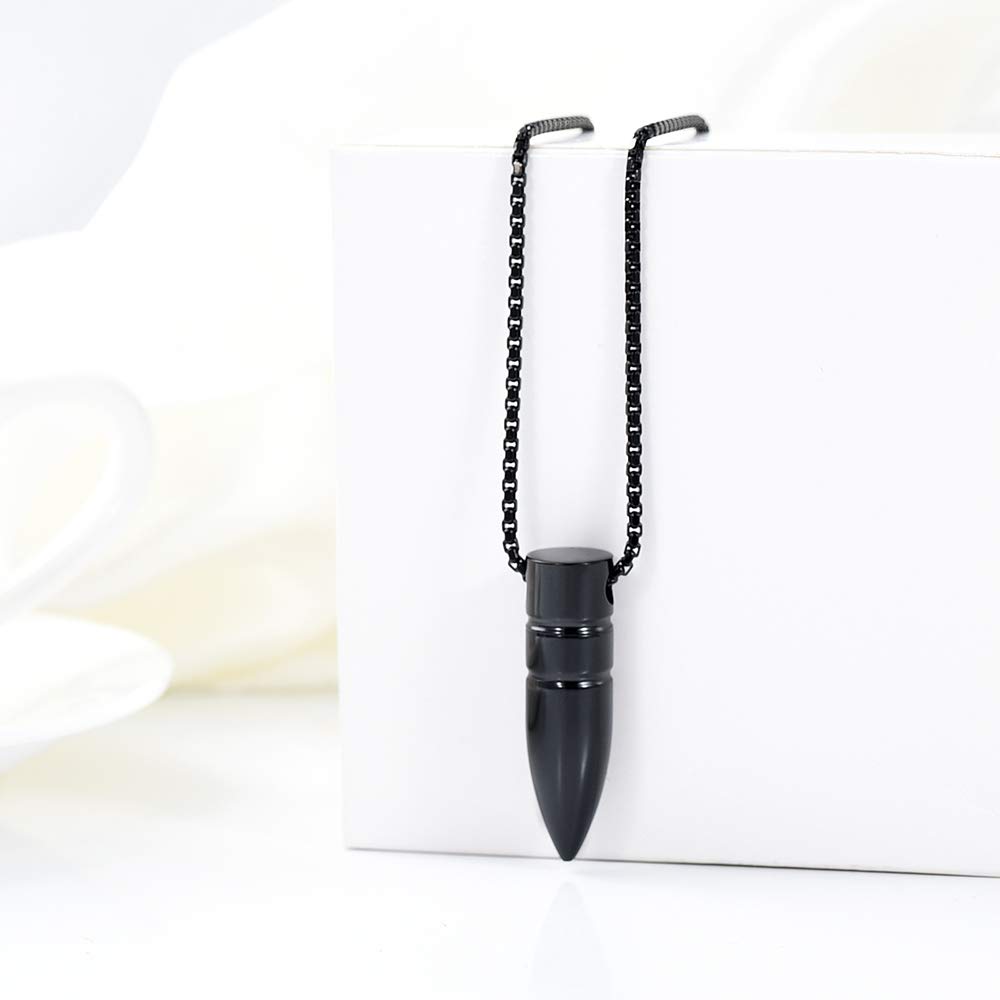 zeqingjw Bullet Urn Necklace for Ashes Memorial Cremation Jewelry Ash Holder Keepsake Jewelry for Pet/Human(Black)