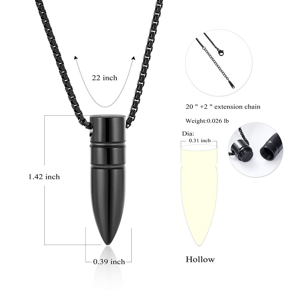 zeqingjw Bullet Urn Necklace for Ashes Memorial Cremation Jewelry Ash Holder Keepsake Jewelry for Pet/Human(Black)