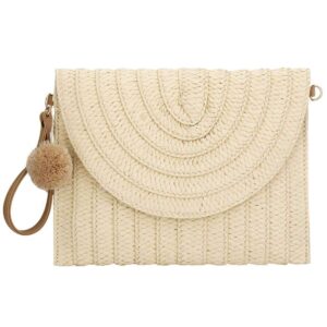 weave handbag,straw clutch summer evening handbag summer beach party purse woven straw bag envelope (beige)