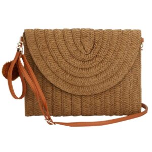 Weave Handbag,Straw Clutch Summer Evening Handbag Summer Beach Party Purse Woven Straw Bag Envelope (Beige)