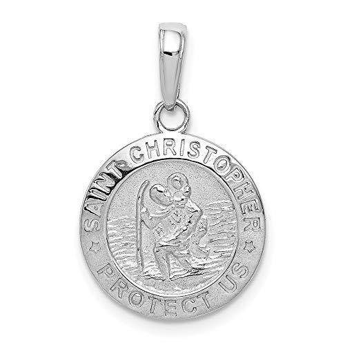 IceCarats 14K White Gold Saint Christopher Medal Patron of Travelers Athletes Protection Necklace Christian Religious Pendant Faith Charm 23.5mm x 15mm Only