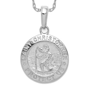 IceCarats 14K White Gold Saint Christopher Medal Patron of Travelers Athletes Protection Necklace Christian Religious Pendant Faith Charm 23.5mm x 15mm Only