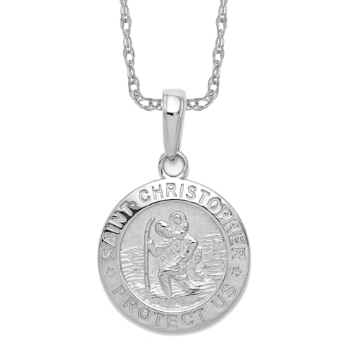 IceCarats 14K White Gold Saint Christopher Medal Patron of Travelers Athletes Protection Necklace Christian Religious Pendant Faith Charm 23.5mm x 15mm Only