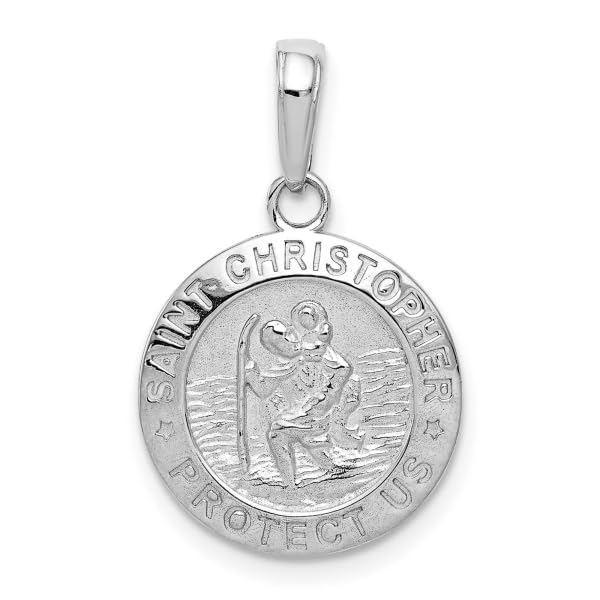 IceCarats 14K White Gold Saint Christopher Medal Patron of Travelers Athletes Protection Necklace Christian Religious Pendant Faith Charm 23.5mm x 15mm Only