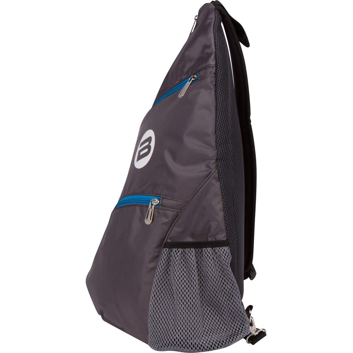 BESTA Premium Pickleball Bag. Padded Sling Bag with 3 Compartments, Water Bottle Holder and Adjustable Strap that Switches Sides. Holds Several Paddles, Balls and More. (Gray with Blue Trim)