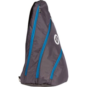 BESTA Premium Pickleball Bag. Padded Sling Bag with 3 Compartments, Water Bottle Holder and Adjustable Strap that Switches Sides. Holds Several Paddles, Balls and More. (Gray with Blue Trim)