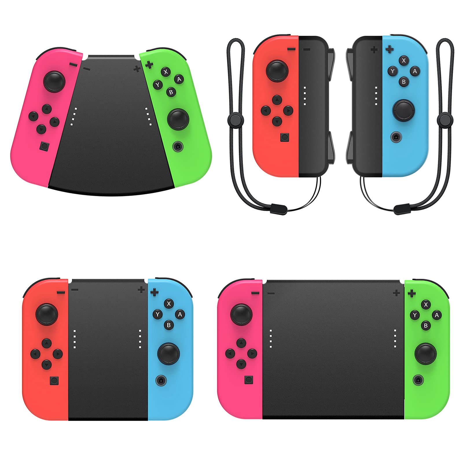 Game Handle Connector for Nintendo Switch Joy-Con, 5-in-1 Gamepad Handle with Wrist Strap for NS Switch Grip