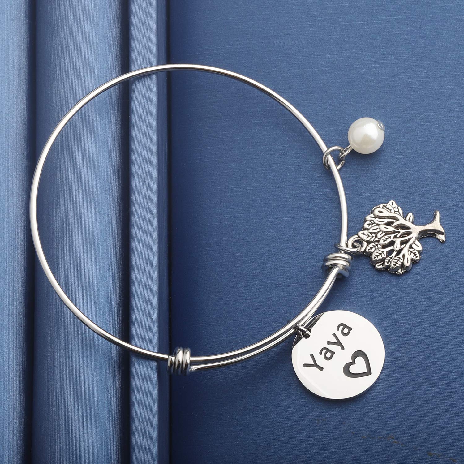 TGBJE Gigi Bracelet Hand Stamped Wire Bangle Great Grandma Gift With Family Tree (YAYA bangle)