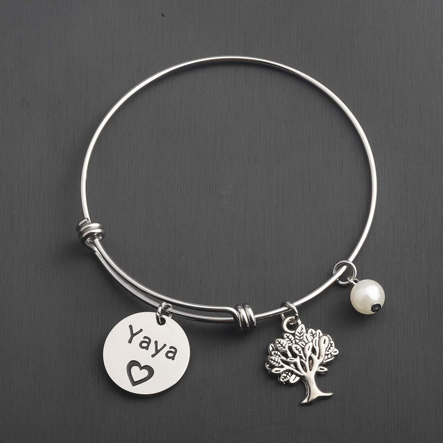 TGBJE Gigi Bracelet Hand Stamped Wire Bangle Great Grandma Gift With Family Tree (YAYA bangle)