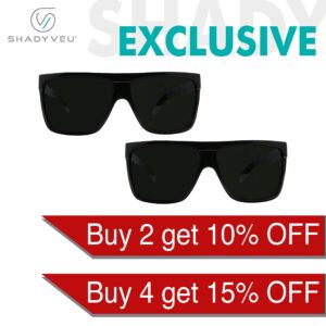 ShadyVEU Super Dark Black Lens Flat Top Square Oversize Migraine Shades Blackout Glasses Retro Sunglasses (Super Dark Lens)