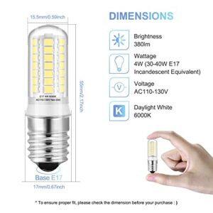 E17 LED Bulbs Under Microwave Over Stove Lights, Daylight 6000K, 40W Incandescent Equivalent, Non-Dimmable, Pack of 2