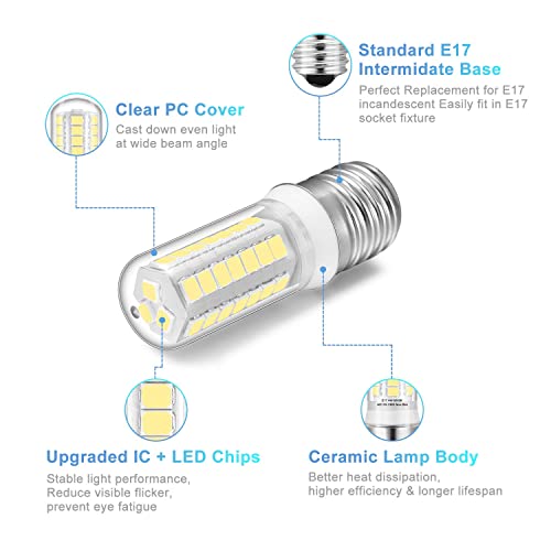 E17 LED Bulbs Under Microwave Over Stove Lights, Daylight 6000K, 40W Incandescent Equivalent, Non-Dimmable, Pack of 2