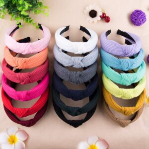 SIQUK 18 Pieces Top Knot Headband Wide Turban Headband Cloth Cross Knot Headbands for Women