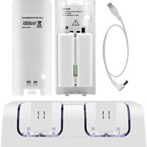 Wii Charging Station, Dual Charger Dock with Two Rechargeable 2800mAH Batteries for Wii Remote Controller(White)