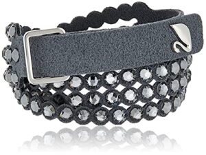 swarovski power collection women's bracelet, wrap strand bracelet with dark gray alcantara fabric band with dark gray crystals and adjustable closure