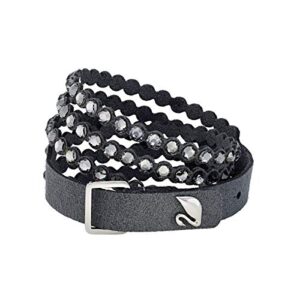 SWAROVSKI Power Collection Women's Bracelet, Wrap Strand Bracelet with Dark Gray Alcantara Fabric Band with Dark Gray Crystals and Adjustable Closure