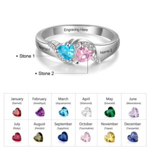 Personalized Promise Rings for Her with 2 Simulated Birthstones Mother Rings Custom Couples Name Ring for Women (7)