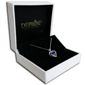 DEPHINI - Blue Heart Necklace - 925 Silver Heart Pendant with White CZ & Blue Birthstone Embellished with Branded Crystal for Women, 18" Sterling Silver Chain + Jewellery Box, Gifts for Women