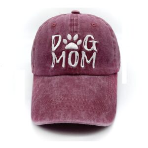 Waldeal Women's Embroidered Dog Mom Dad Hat Adjustable Washed Baseball Cap Burgundy