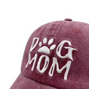 Waldeal Women's Embroidered Dog Mom Dad Hat Adjustable Washed Baseball Cap Burgundy