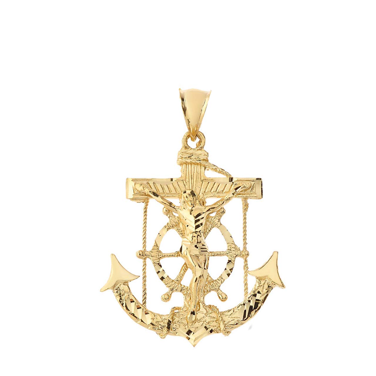 Religious Jewelry 14K Yellow Gold 2.5” Nautical Mariner’s Crucifix Anchor Cross Pendant Charm