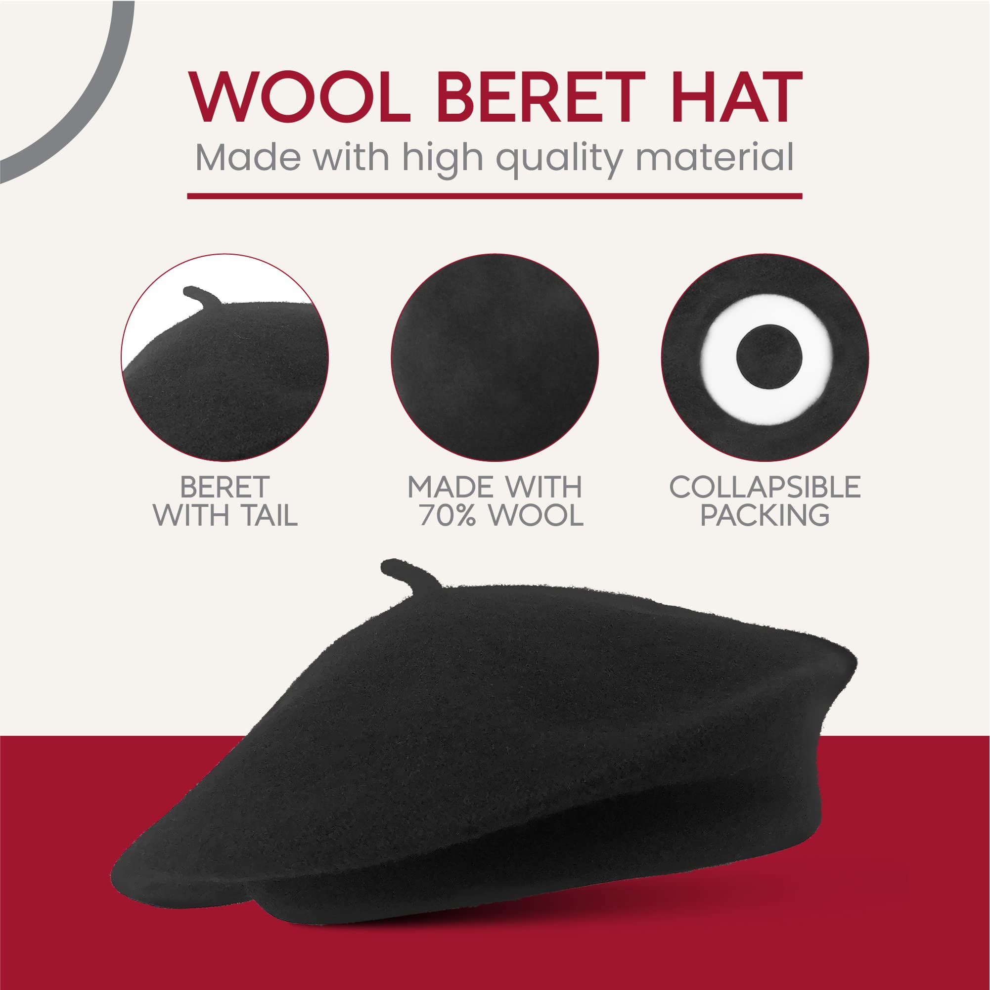 CHAPEAU TRIBE Classic Stretchable Wool Black French Beret