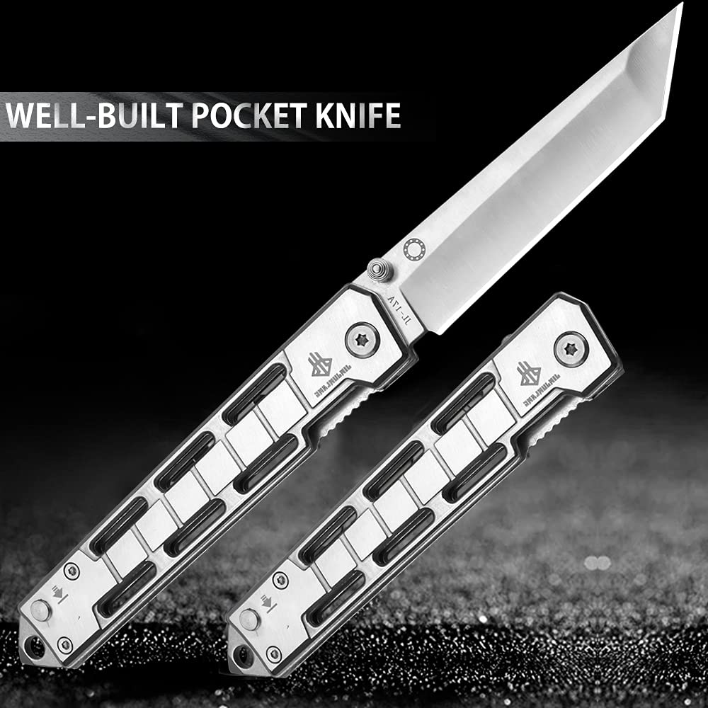 NedFoss Pocket Knife, 8'' Tanto Hunting Folding Knife with Glass Breaker, Slingshot, Pocket Clip, Survival Knife for Emergency Rescue Situations, Home Improvements, Cool Knives for Men (Sliver)