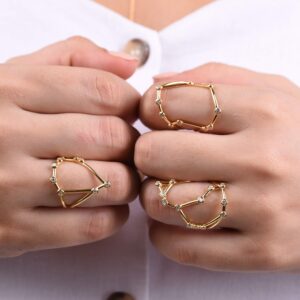 18K Gold Plated Sterling Silver Bezel Set Constellation Zodiac Rings - Gemini (May 21 - Jun 20）