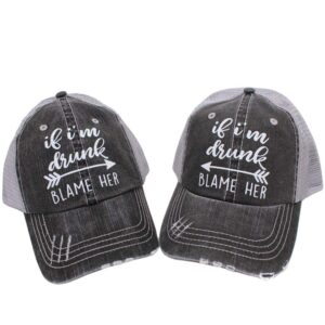 if i'm drunk blame her (set of 2pcs) women's trucker hat cap black/grey