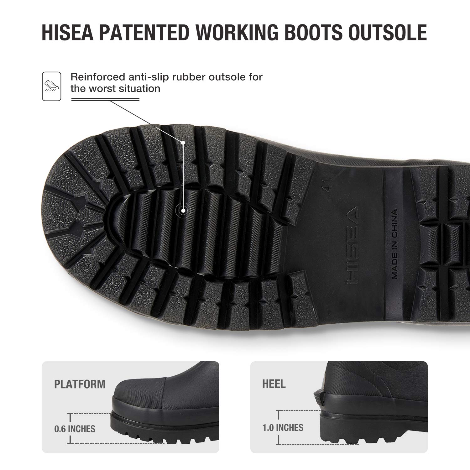 HISEA Men's Work Boots Neoprene Rubber Rain Boots Insulated Outsole