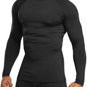 TSLA Men's Thermal Long Sleeve Compression Shirts, Mock/Turtleneck Winter Sports Running Base Layer Top, Heatlock Mock Neck Black, Large