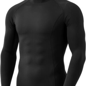 TSLA Men's Thermal Long Sleeve Compression Shirts, Mock/Turtleneck Winter Sports Running Base Layer Top, Heatlock Mock Neck Black, Large