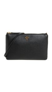 tory burch women's mercer pebbled wallet crossbody, black, one size