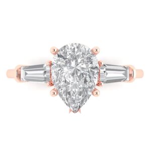 clara pucci 2.44ct pear baguette cut 3 stone solitaire moissanite designer wedding bridal art deco anniversary ring 14k rose gold