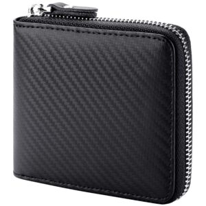 huztencor wallet with zipper for men rfid blocking wallets for men leather zip around bifold multi card holder purse carbon fiber black