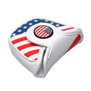 PLUSKER USA Golf Club Mallet Putter Cover Magnetic Closure American Flag Stars and Stripes Pattern Design Leather Patriotic Head Cover