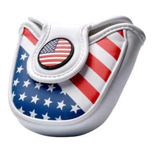 PLUSKER USA Golf Club Mallet Putter Cover Magnetic Closure American Flag Stars and Stripes Pattern Design Leather Patriotic Head Cover