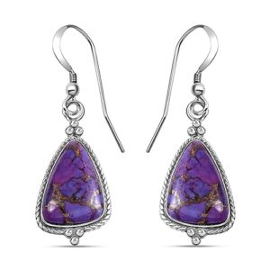 shop lc purple turquoise dangle drop earrings in 925 sterling silver - handmade western jewelry for women - boho beach dangling earrings - unique gifts for sister, wife, mom, & grandma gifts for