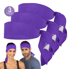 athle sport headband - sports head tie headband for women and men - 3 pack workout and running headband - sweatbands for men and women - dri fit head wrap - purple