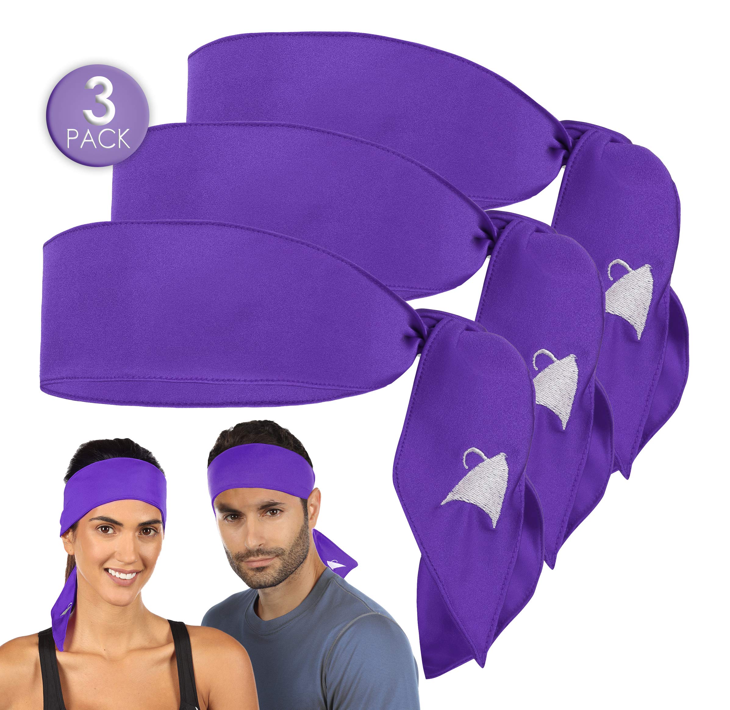 Athle Sport Headband - Sports Head Tie Headband for Women and Men - 3 Pack Workout and Running Headband - Sweatbands for Men and Women - Dri Fit Head Wrap - Purple