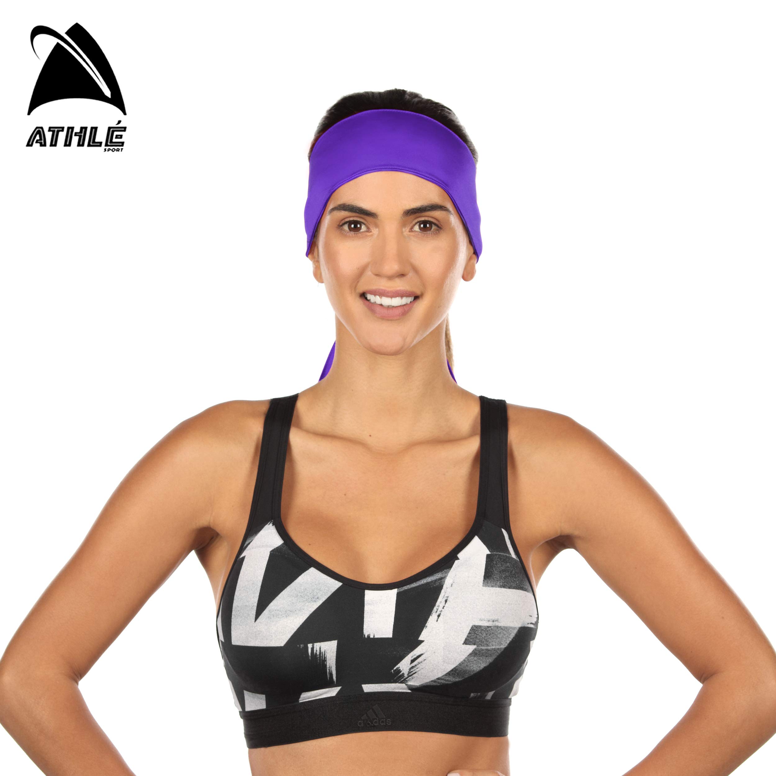 Athle Sport Headband - Sports Head Tie Headband for Women and Men - 3 Pack Workout and Running Headband - Sweatbands for Men and Women - Dri Fit Head Wrap - Purple