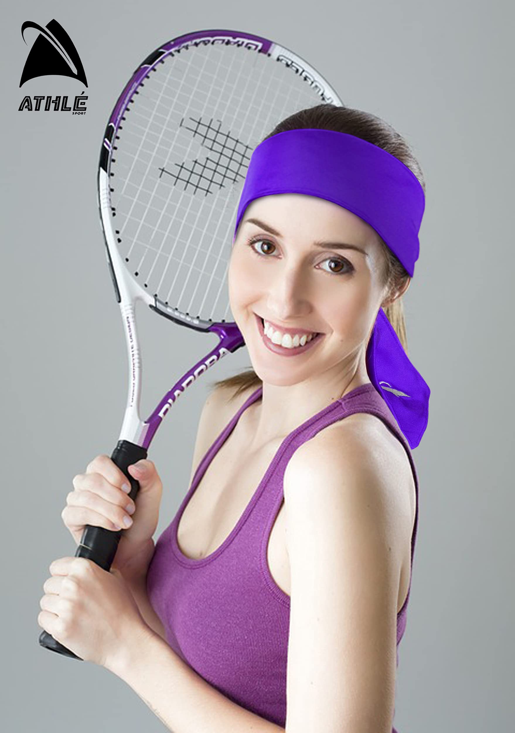 Athle Sport Headband - Sports Head Tie Headband for Women and Men - 3 Pack Workout and Running Headband - Sweatbands for Men and Women - Dri Fit Head Wrap - Purple