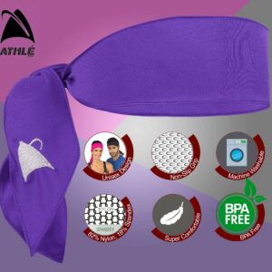 Athle Sport Headband - Sports Head Tie Headband for Women and Men - 3 Pack Workout and Running Headband - Sweatbands for Men and Women - Dri Fit Head Wrap - Purple