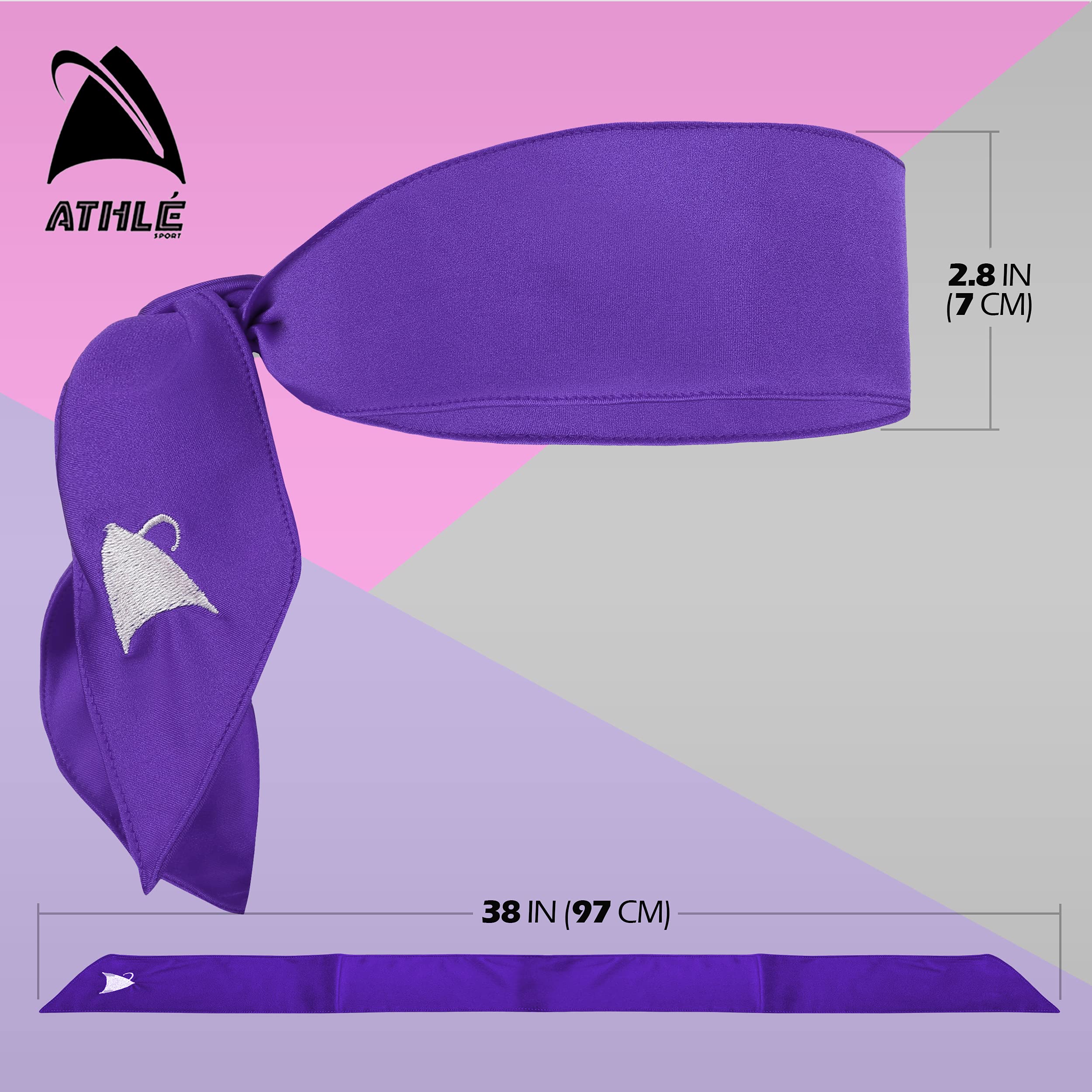 Athle Sport Headband - Sports Head Tie Headband for Women and Men - 3 Pack Workout and Running Headband - Sweatbands for Men and Women - Dri Fit Head Wrap - Purple