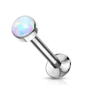 amelia fashion 16 gauge push in flat set opal top labret/monroe stud 316l surgical steel for lip chin ear cartilage (choose color) (white 16ga (1.2mm) l.1/4"(6mm). ball: 4)