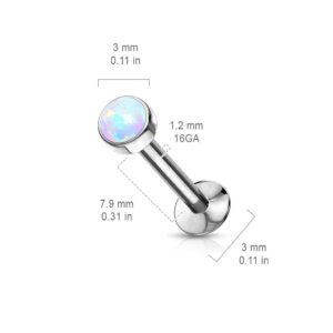 Amelia Fashion 16 Gauge Push In Flat Set Opal Top Labret/Monroe Stud 316L Surgical Steel For Lip Chin Ear Cartilage (Choose color) (White 16GA (1.2mm) L.1/4"(6mm). Ball: 4)