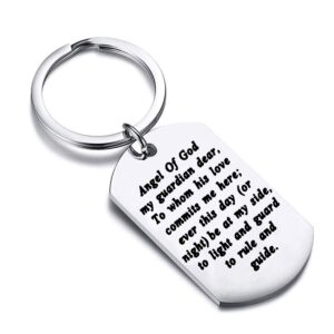 bekech guardian angel keychain angel of god my guardian dear prayer dog tag pendant keychain guardian angel protect traveller gift religious baptism gift (silver)