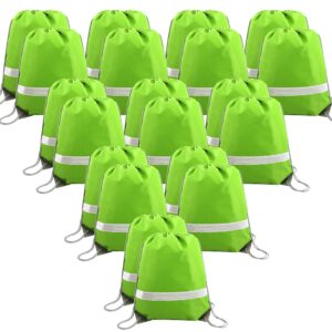 BeeGreen 20 Pieces Green Drawstring Backpacks Bags Bulk, String Bags Reflective Cinch Sack, DIY Blank Drawstring Bags for Women and Men