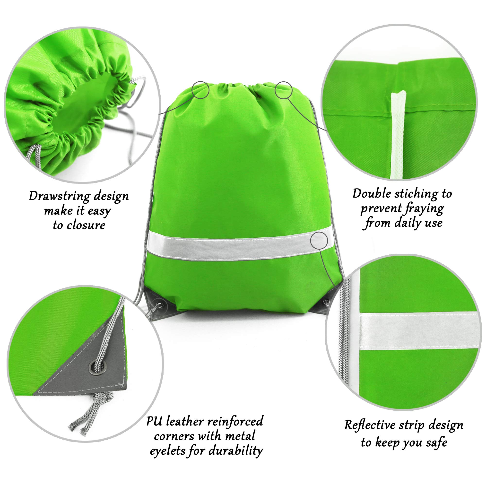 BeeGreen 20 Pieces Green Drawstring Backpacks Bags Bulk, String Bags Reflective Cinch Sack, DIY Blank Drawstring Bags for Women and Men