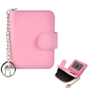 Beurlike Women's RFID Credit Card Holder Organizer Case Leather Security Wallet (Upgrade a (10 Accordion/Key Ring) - Pink)